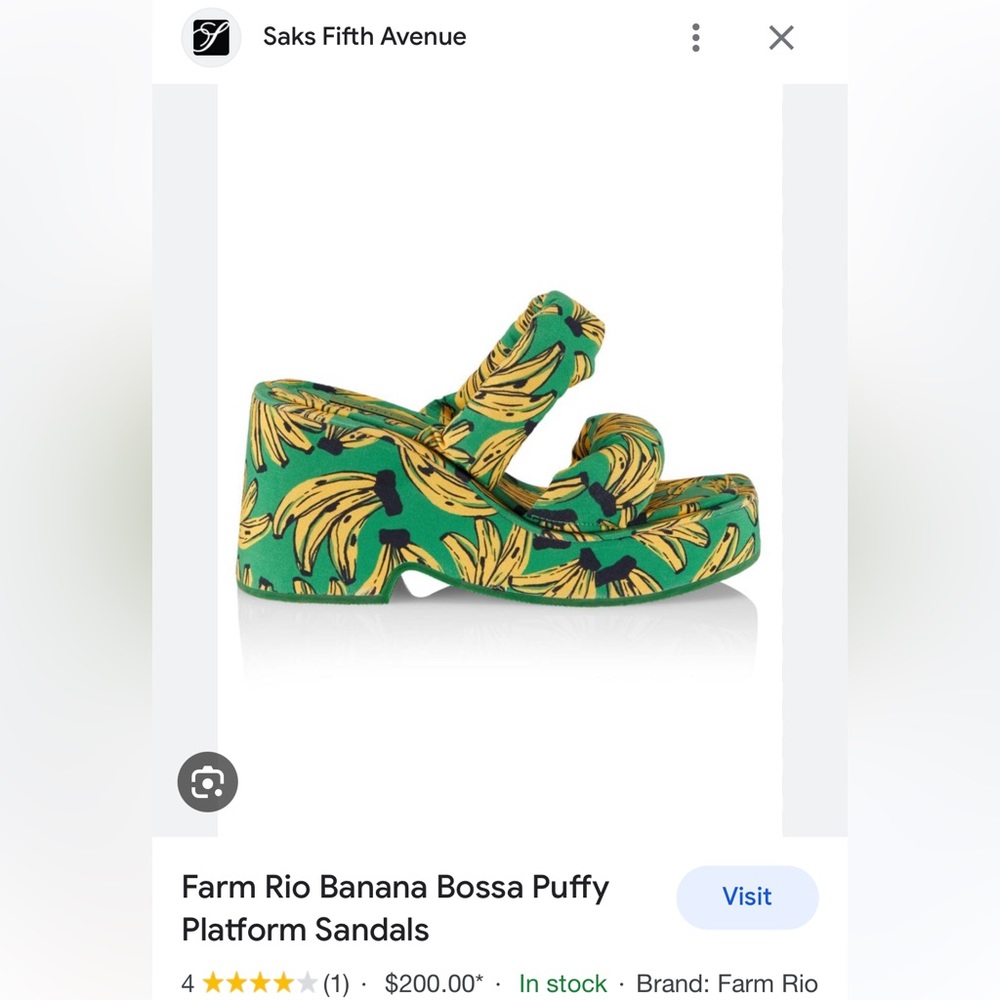 Farm Rio Banana Puffy Sandals NEW 9